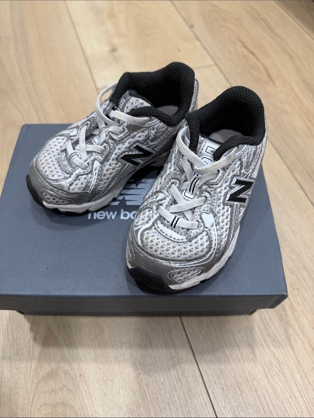 New Balance Kids White and Gray Mesh Sneakers